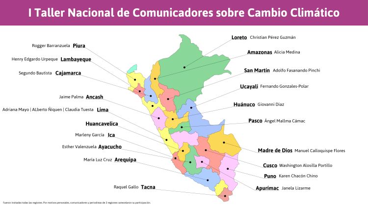 Los periodistas de las distintas regiones de Perú que han participado del taller