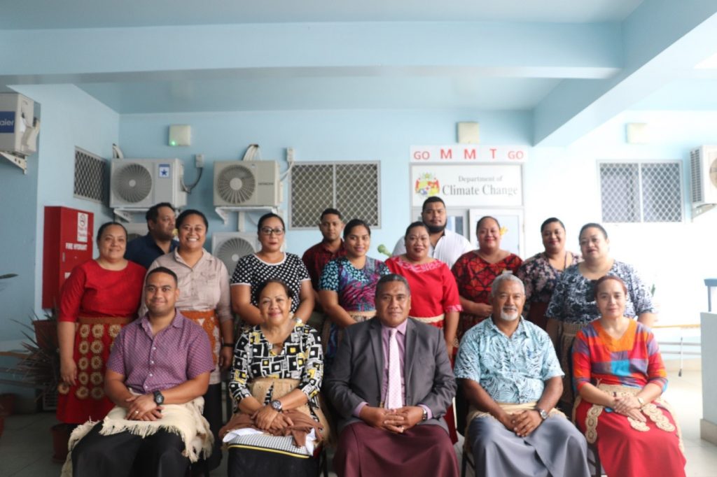 Pictured sitting in the middle is the ministry of Meidecc CEO Paula Ma’u and the Director of the Department of Climate Change to the far right, Ms. Luisa Tuiafitu with Tonga Media Association President Remanlal Vallabh from Tonga’s Radio Nuku’alofa 88.6. on the far left.