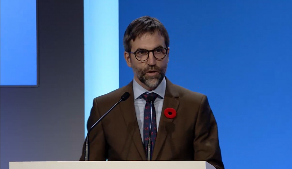 Hon. Steven Guilbeault, Minister of Environment and Climate Change Canada, making the funding announcement at the COP26 Africa Adaptation Acceleration Summit.